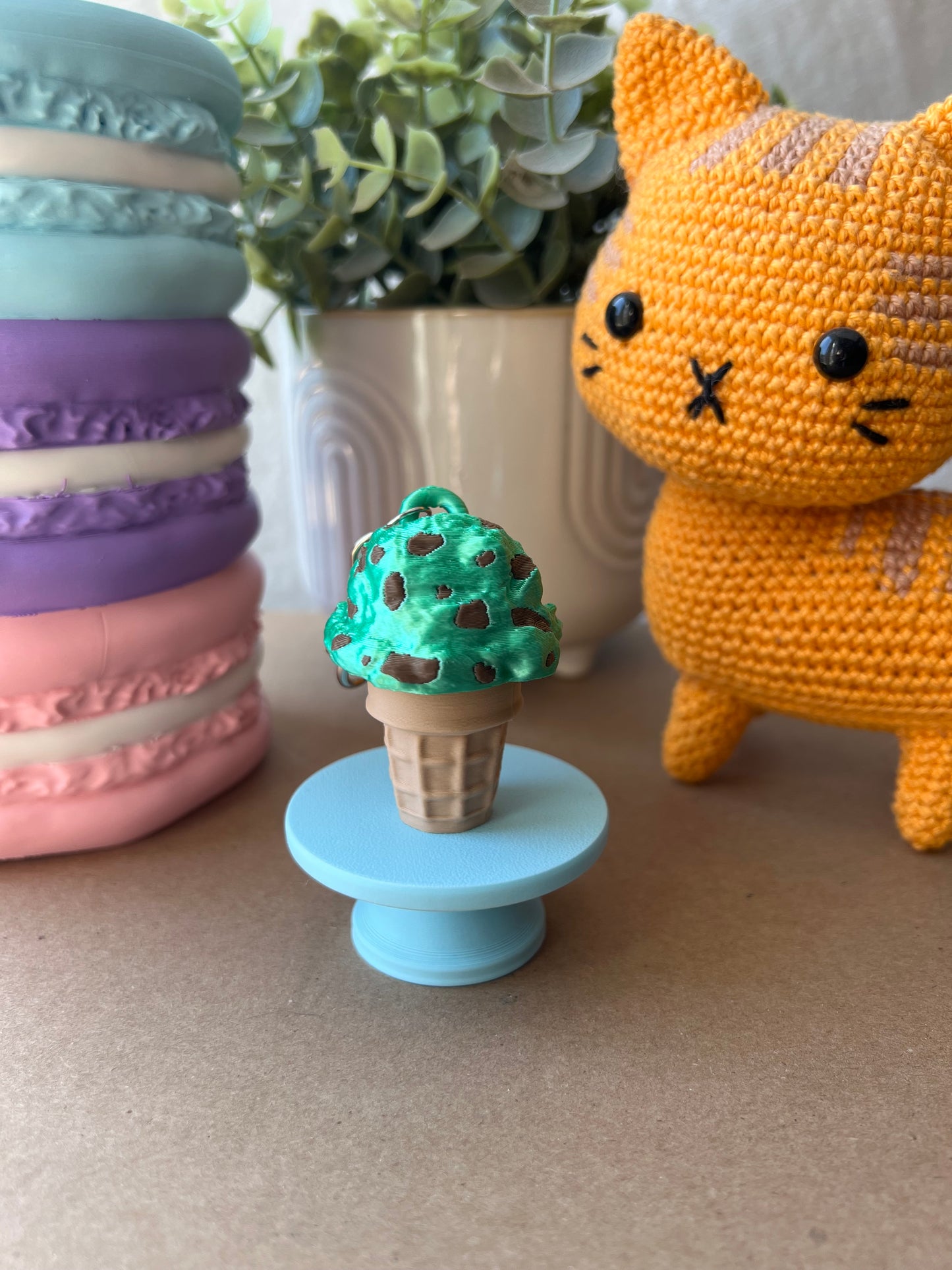 Ice Cream Cone Fidget Clicker Keychain