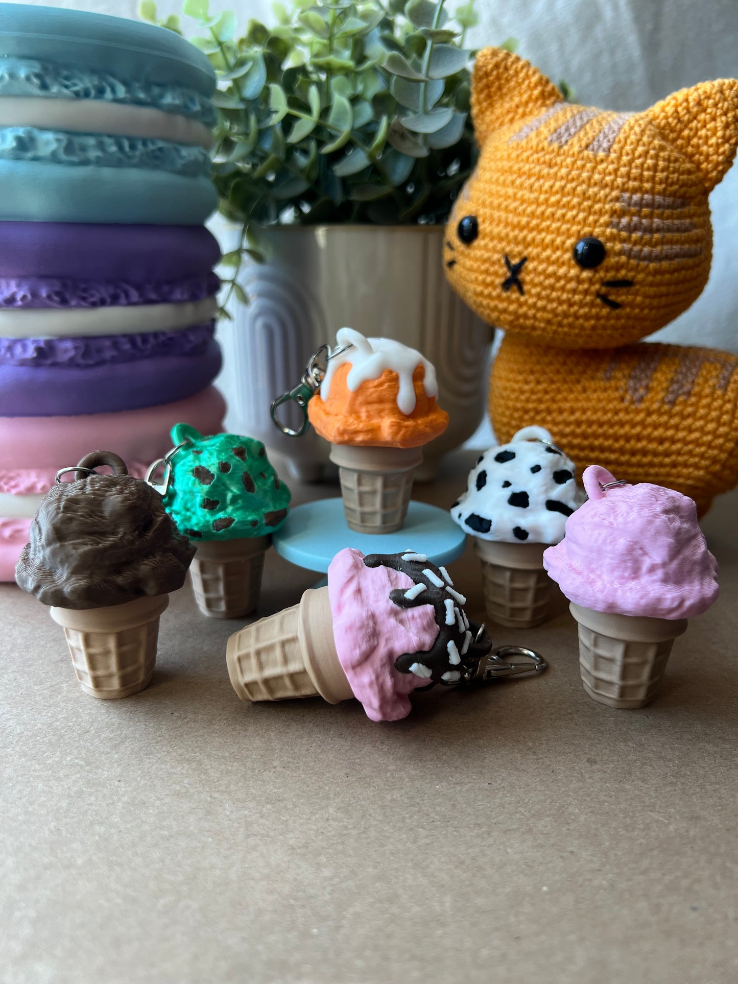 Ice Cream Cone Fidget Clicker Keychain